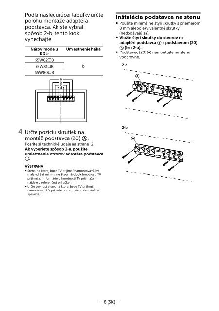 Sony KDL-55W829B - KDL-55W829B Informations d'installation du support de fixation murale Letton