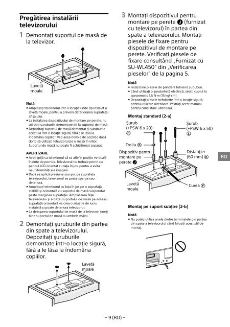 Sony KDL-55W829B - KDL-55W829B Informations d'installation du support de fixation murale Letton