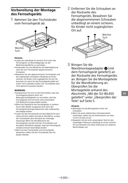 Sony KDL-55W829B - KDL-55W829B Informations d'installation du support de fixation murale Letton