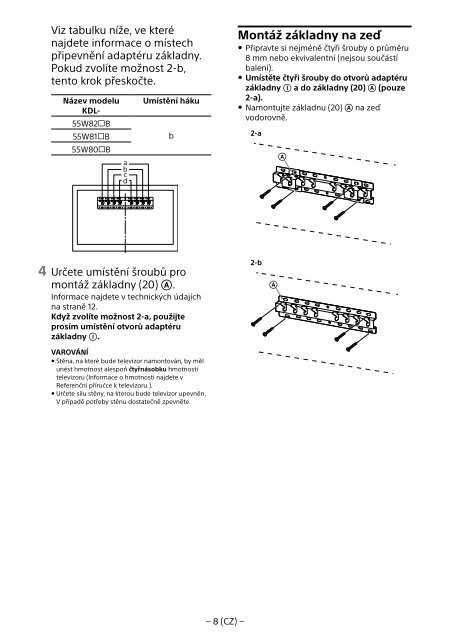 Sony KDL-55W829B - KDL-55W829B Informations d'installation du support de fixation murale N&eacute;erlandais