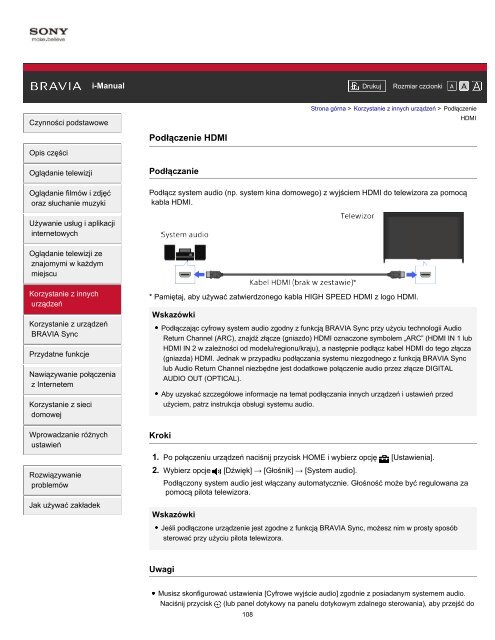 Sony KDL-55W829B - KDL-55W829B Manuel d'aide (version imprimable) Polonais