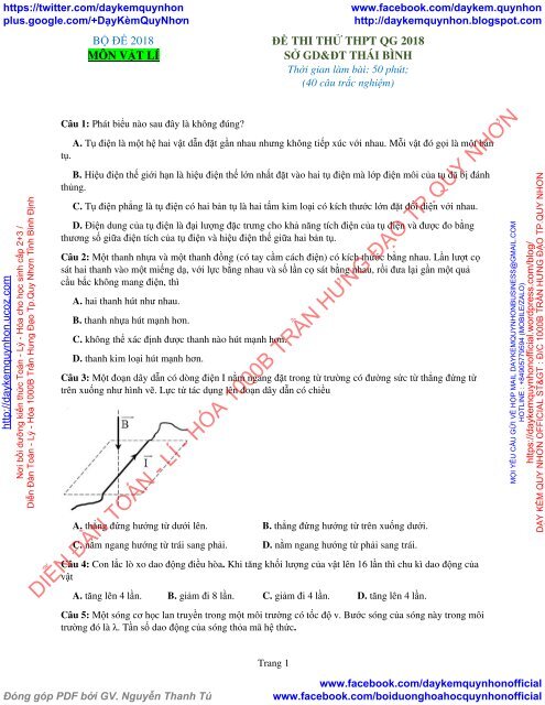 Bộ đề thi thử THPT QG 2018 Các môn TOÁN - LÍ - HÓA Các trường THPT Cả nước CÓ HƯỚNG DẪN GIẢI (Lần 23) [DC12052018]