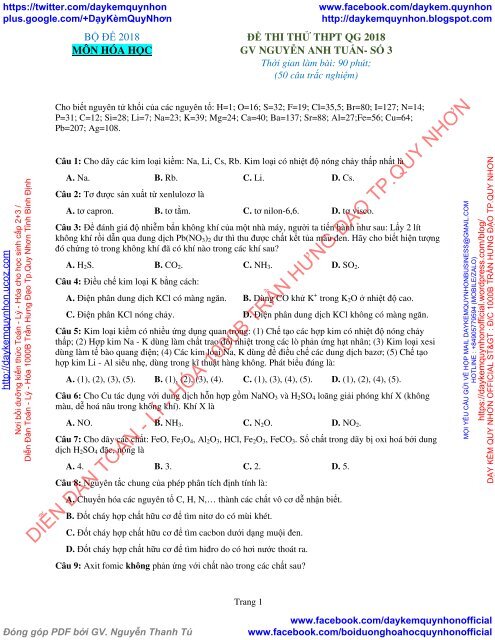 Bộ đề thi thử THPT QG 2018 Các môn TOÁN - LÍ - HÓA Các trường THPT Cả nước CÓ HƯỚNG DẪN GIẢI (Lần 23) [DC12052018]