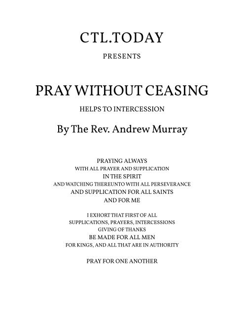 Pray Without Ceasing  By Andrew Murray 