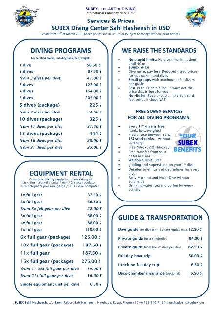 SHS Pricelist USD 