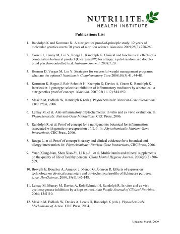 Publications List - Nutrilite