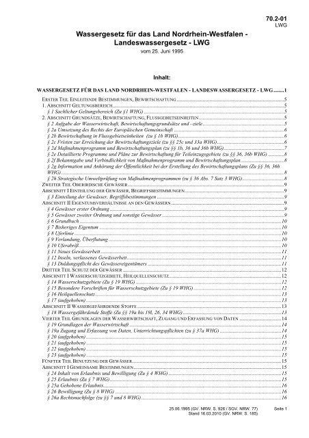 Wassergesetz für das Land Nordrhein-Westfalen ...