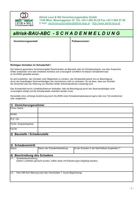 allrisk-Bau-Abc - SCHADENMELDUNG - Allrisk Leue & Nill ...