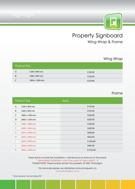 ABC Photosign price list