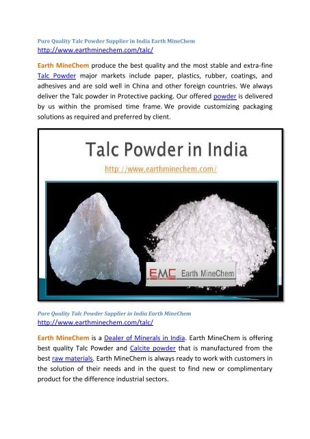 Pure Quality Talc Powder Supplier in India Earth MineChem