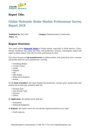 Global Hydraulic Brake Market Professional Survey Report 2018