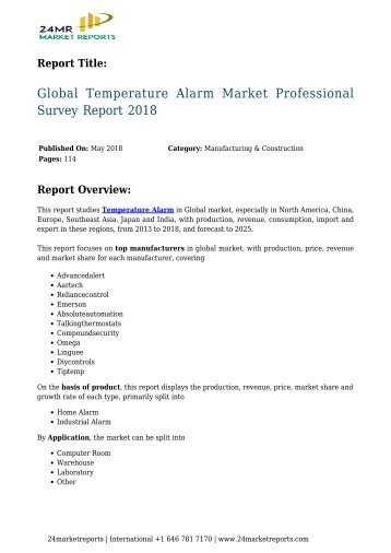 Global Temperature Alarm Market Professional Survey Report 2018