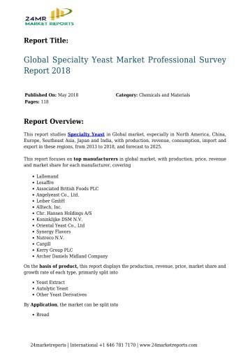 Global Specialty Yeast Market Professional Survey Report 2018