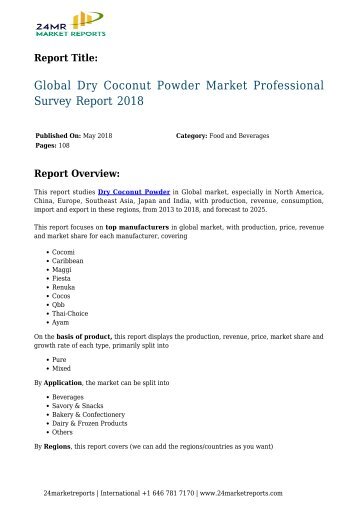 Global Dry Coconut Powder Market Professional Survey Report 2018