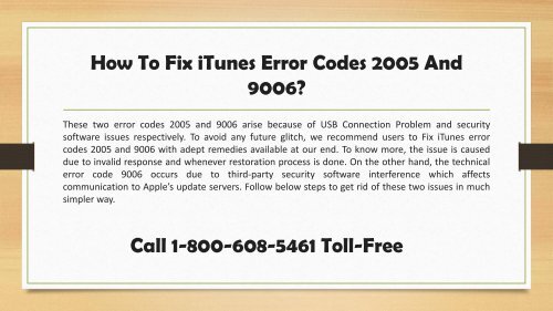 Call 1-800-608-5461|How To Fix iTunes Error Codes 2005 And 9006?