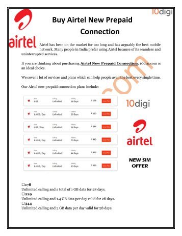 Buy Airtel New Prepaid Connection with 10digi