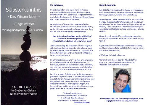 Retreat mit Ragi 2018 Flyer