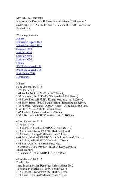 Ergebnisliste Deutsche Hallenmeisterschaften Leichtathletik 03