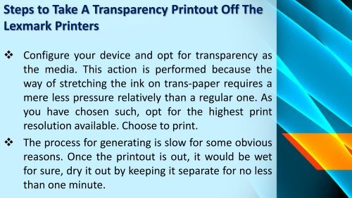 What is the procedure to take a transparency printout off the Lexmark Printers