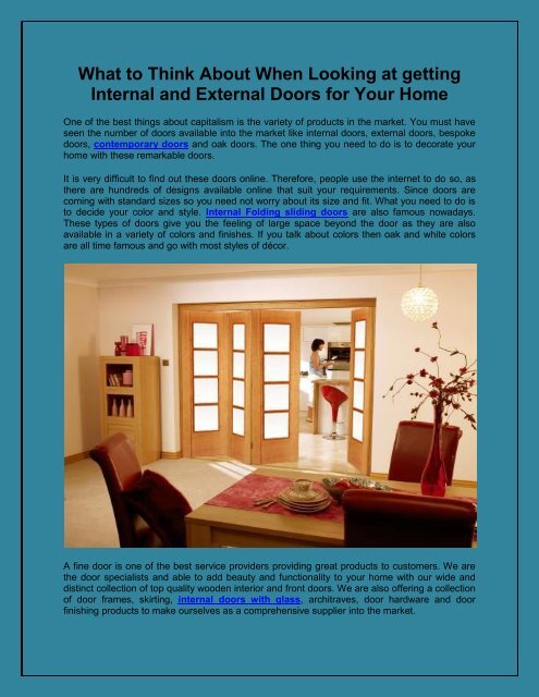 What to Think About When Looking at getting Internal and External Doors for Your Home