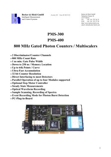 PMS-300 PMS-400 800  MHz Gated Photon Counters / Multiscalers