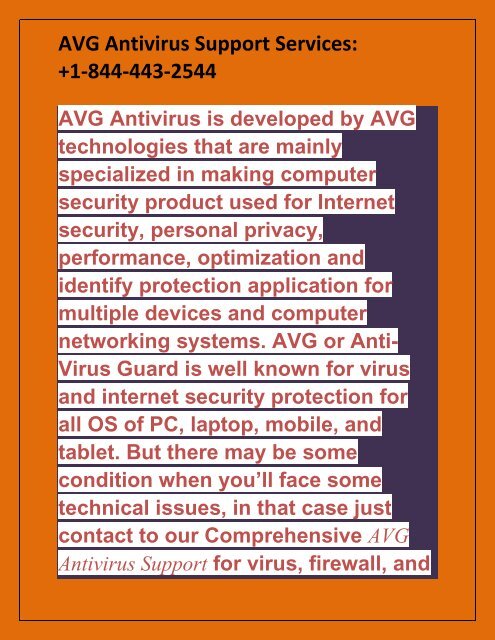 AVG Antivirus Support Services +1-844-443-2544