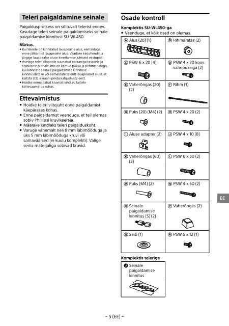 Sony KDL-55W829B - KDL-55W829B Informations d'installation du support de fixation murale Su&eacute;dois