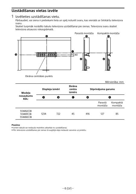 Sony KDL-55W829B - KDL-55W829B Informations d'installation du support de fixation murale Su&eacute;dois