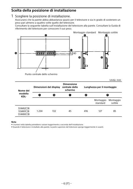 Sony KDL-55W829B - KDL-55W829B Informations d'installation du support de fixation murale Su&eacute;dois