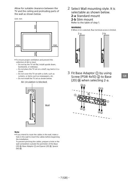 Sony KDL-55W829B - KDL-55W829B Informations d'installation du support de fixation murale Slovaque