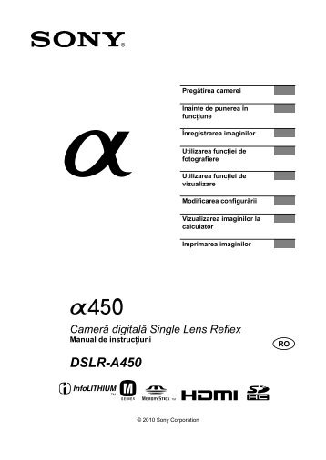 Sony DSLR-A450Y - DSLR-A450Y Mode d'emploi Roumain