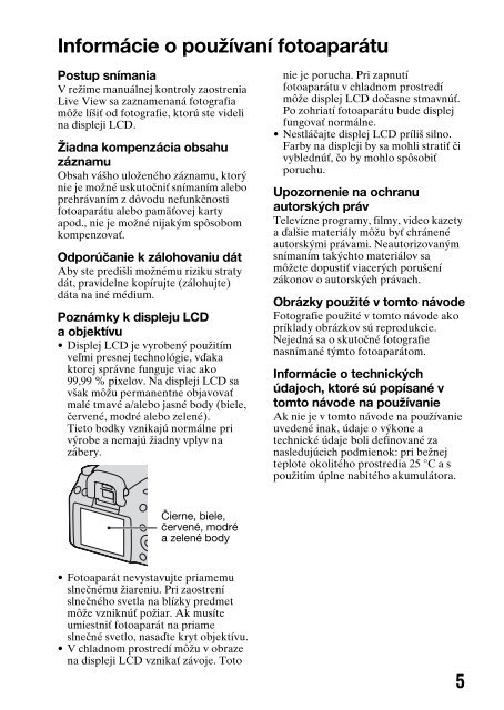 Sony DSLR-A450Y - DSLR-A450Y Consignes d&rsquo;utilisation Slovaque