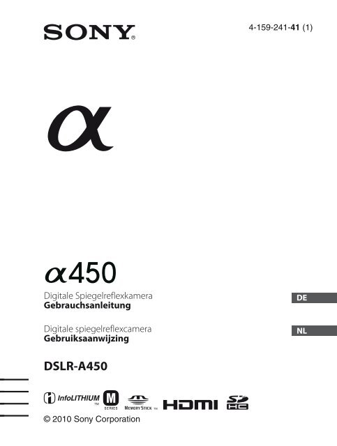 Sony DSLR-A450Y - DSLR-A450Y Consignes d&rsquo;utilisation N&eacute;erlandais