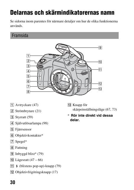 Sony DSLR-A450Y - DSLR-A450Y Consignes d&rsquo;utilisation Su&eacute;dois