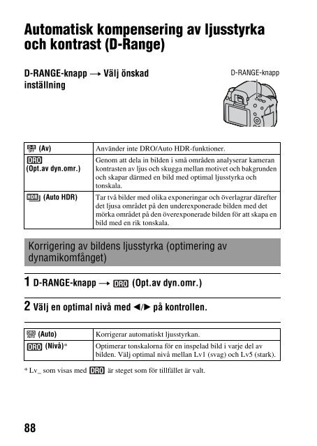 Sony DSLR-A450Y - DSLR-A450Y Consignes d&rsquo;utilisation Su&eacute;dois