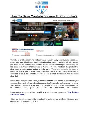 How To Save Youtube Videos To Computer