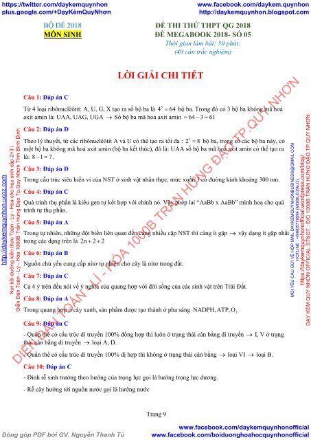 BỘ ĐỀ THI THỬ THPT MÔN SINH 2018 - 14 ĐỀ MEGABOOK - CÓ LỜI GIẢI CHI TIẾT