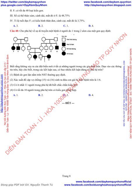 BỘ ĐỀ THI THỬ THPT MÔN SINH 2018 - 14 ĐỀ MEGABOOK - CÓ LỜI GIẢI CHI TIẾT