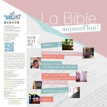 LA BIBLE AUJOURD'HUI ! AVRIL-JUIN 2018