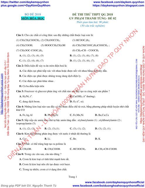 Bộ đề thi thử THPT QG 2018 Các môn TOÁN - LÍ - HÓA Các trường THPT Cả nước CÓ HƯỚNG DẪN GIẢI (Lần 24) [DC16052018]