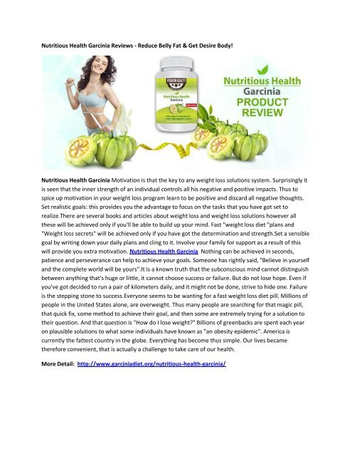 Nutritious Health Garcinia Pills - Weight Loss Pills To Get Rid of Excess Fat Quickly!