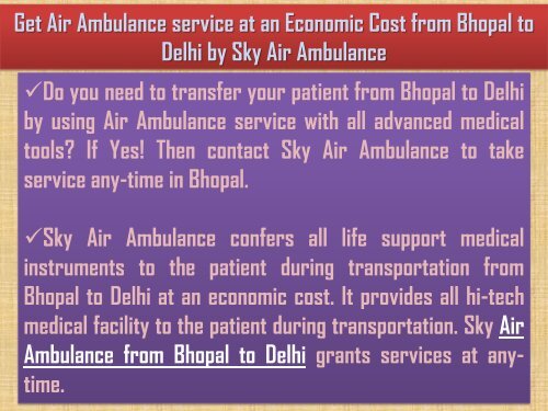 Sky Air Ambulance from Bhopal with Latest Equipment