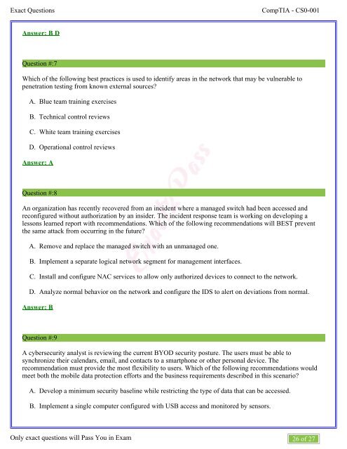 CompTIA CS0-001 Dumps Exact2pass