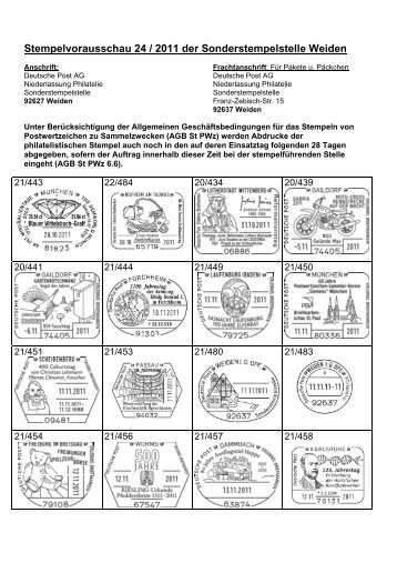 Stempelvorausschau 24 / 2011 der Sonderstempelstelle Weiden