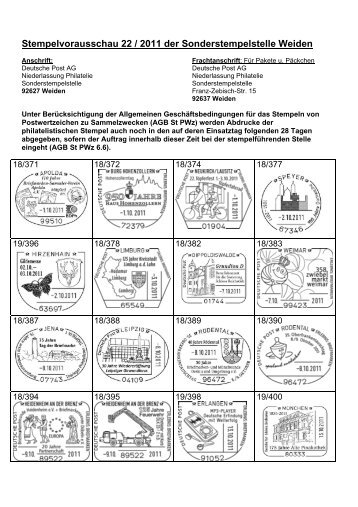 Stempelvorausschau 22 / 2011 der Sonderstempelstelle Weiden