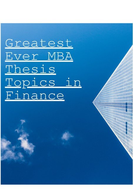 mba finance thesis topics 2021