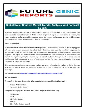 Global Roller Shutters Market Evolving Technology, Trends and Industry Analysis 2018 to 2023