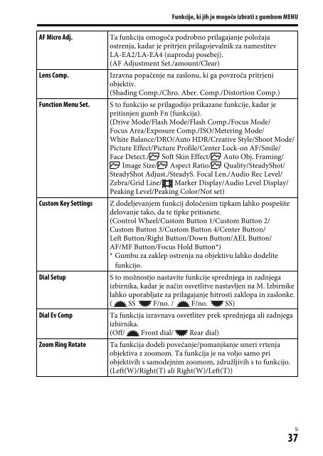 Sony ILCE-7M2 - ILCE-7M2 Mode d'emploi Slov&eacute;nien