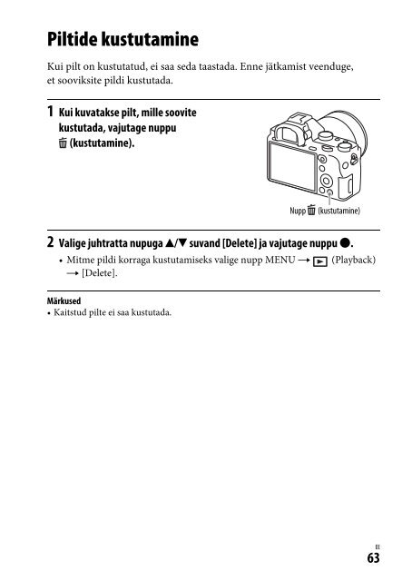 Sony ILCE-7M2 - ILCE-7M2 Mode d'emploi Estonien