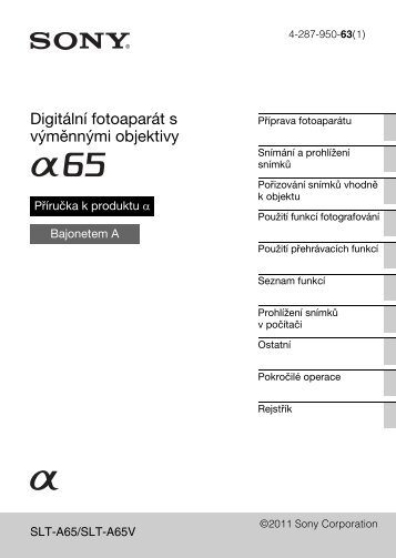Sony SLT-A65VY - SLT-A65VY Consignes dâutilisation TchÃ¨que